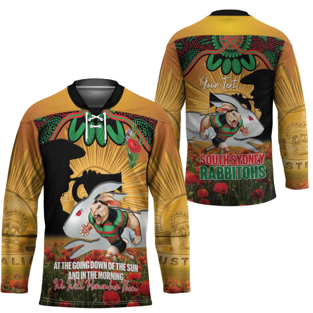Personalised Rabbitohs Rugby ANZAC Day Hockey Jersey Last Post Poppy We Will Remember Them