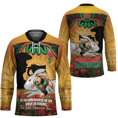 Personalised Rabbitohs Rugby ANZAC Day Hockey Jersey Last Post Poppy We Will Remember Them
