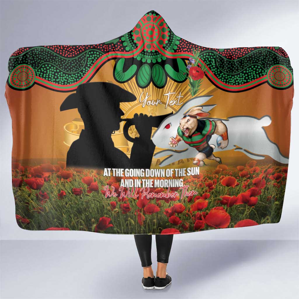 Personalised Rabbitohs Rugby ANZAC Day Hooded Blanket Last Post Poppy We Will Remember Them