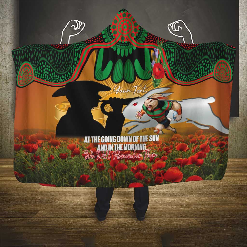 Personalised Rabbitohs Rugby ANZAC Day Hooded Blanket Last Post Poppy We Will Remember Them