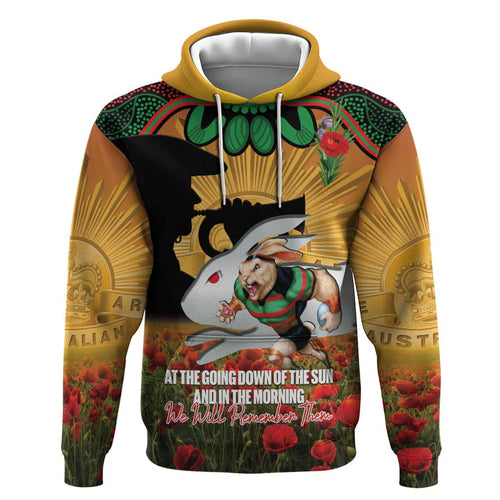 Personalised Rabbitohs Rugby ANZAC Day Hoodie Last Post Poppy We Will Remember Them