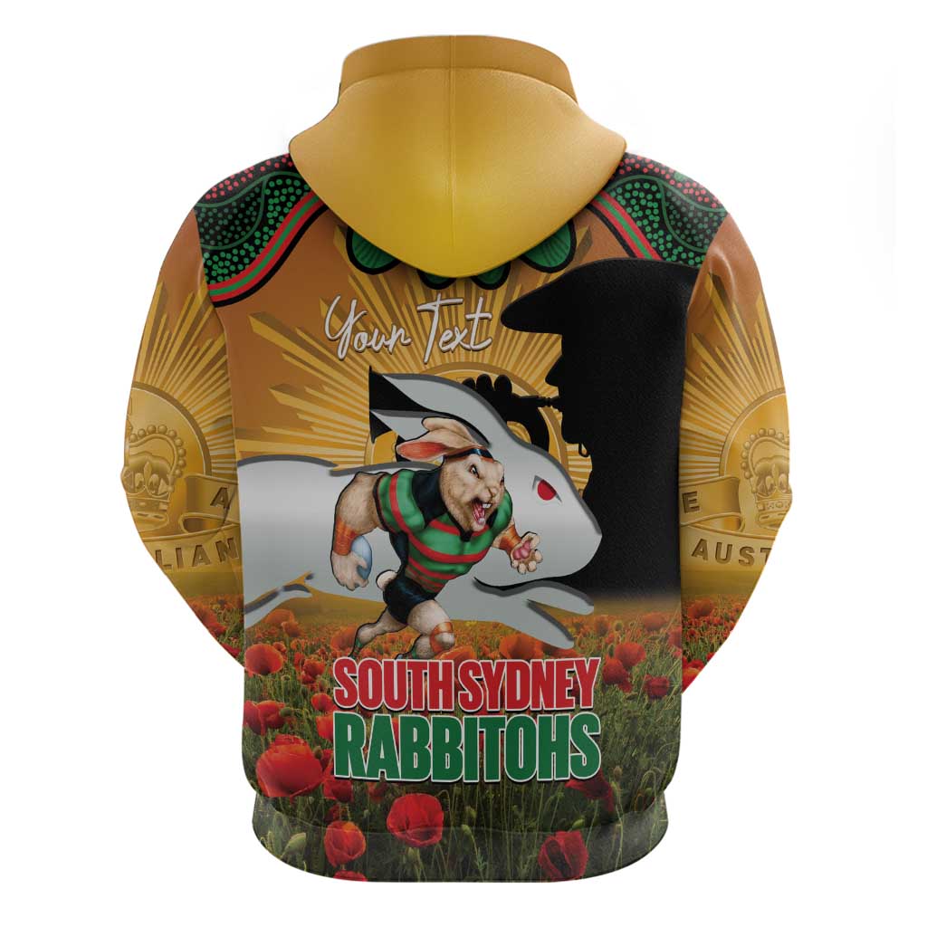 Personalised Rabbitohs Rugby ANZAC Day Hoodie Last Post Poppy We Will Remember Them