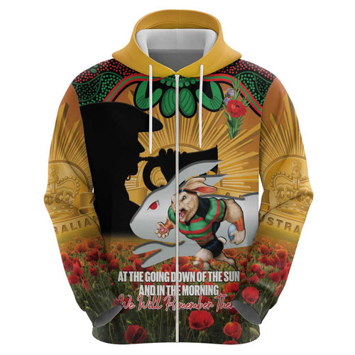 Personalised Rabbitohs Rugby ANZAC Day Hoodie Last Post Poppy We Will Remember Them