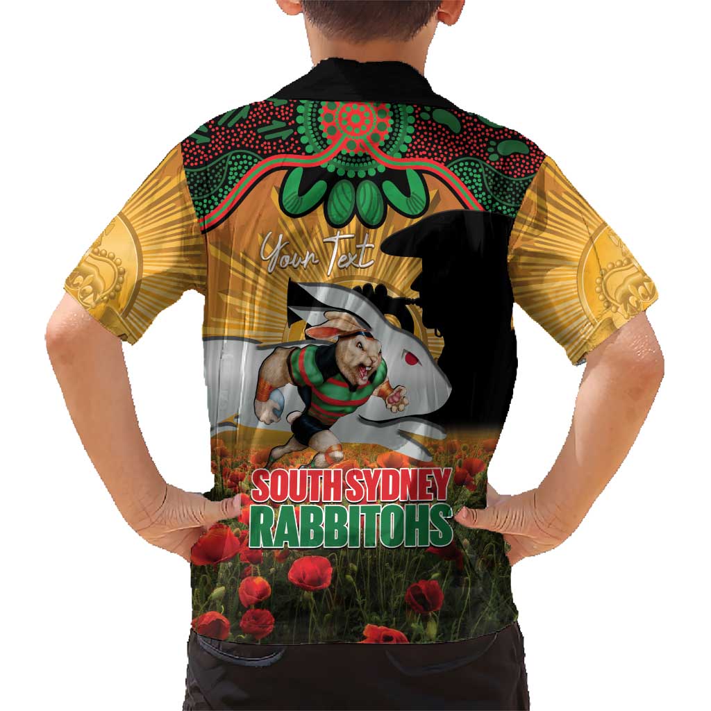 Personalised Rabbitohs Rugby ANZAC Day Kid Hawaiian Shirt Last Post Poppy We Will Remember Them