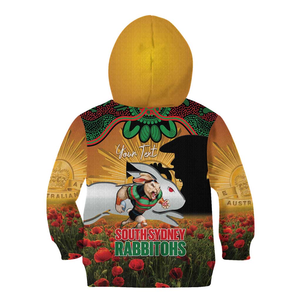 Personalised Rabbitohs Rugby ANZAC Day Kid Hoodie Last Post Poppy We Will Remember Them