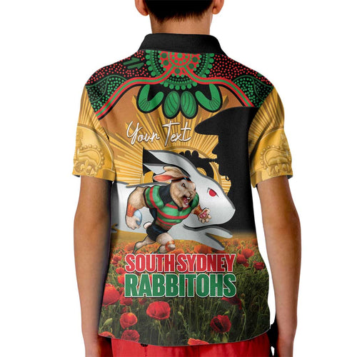 Personalised Rabbitohs Rugby ANZAC Day Kid Polo Shirt Last Post Poppy We Will Remember Them