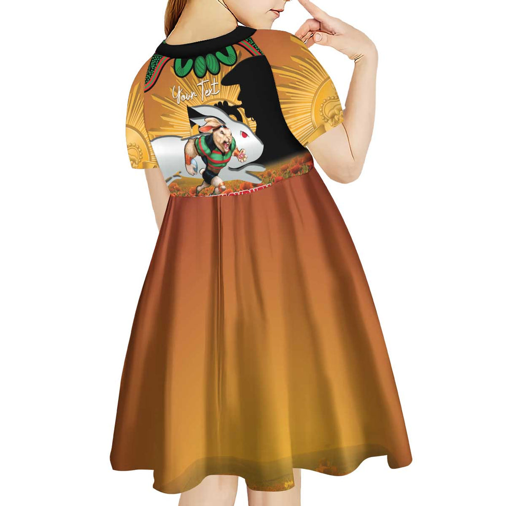 Personalised Rabbitohs Rugby ANZAC Day Kid Short Sleeve Dress Last Post Poppy We Will Remember Them