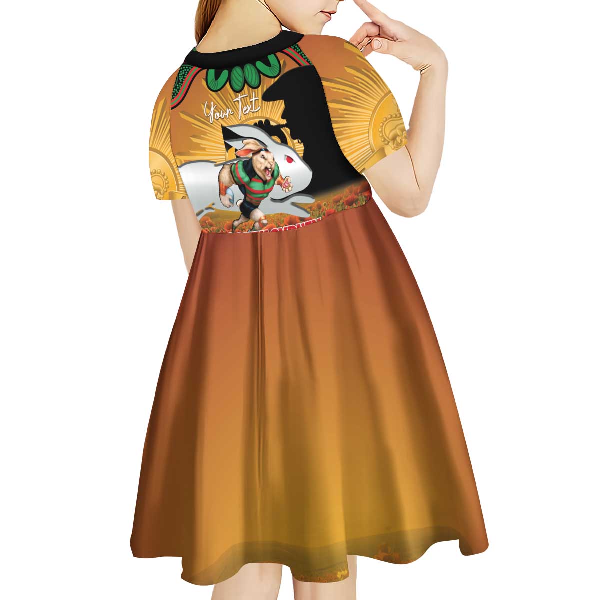 Personalised Rabbitohs Rugby ANZAC Day Kid Short Sleeve Dress Last Post Poppy We Will Remember Them