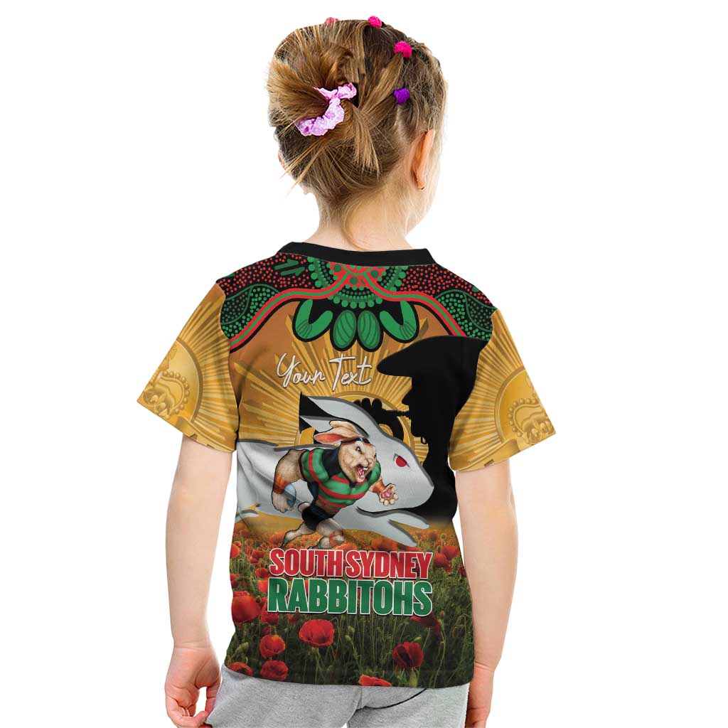 Personalised Rabbitohs Rugby ANZAC Day Kid T Shirt Last Post Poppy We Will Remember Them
