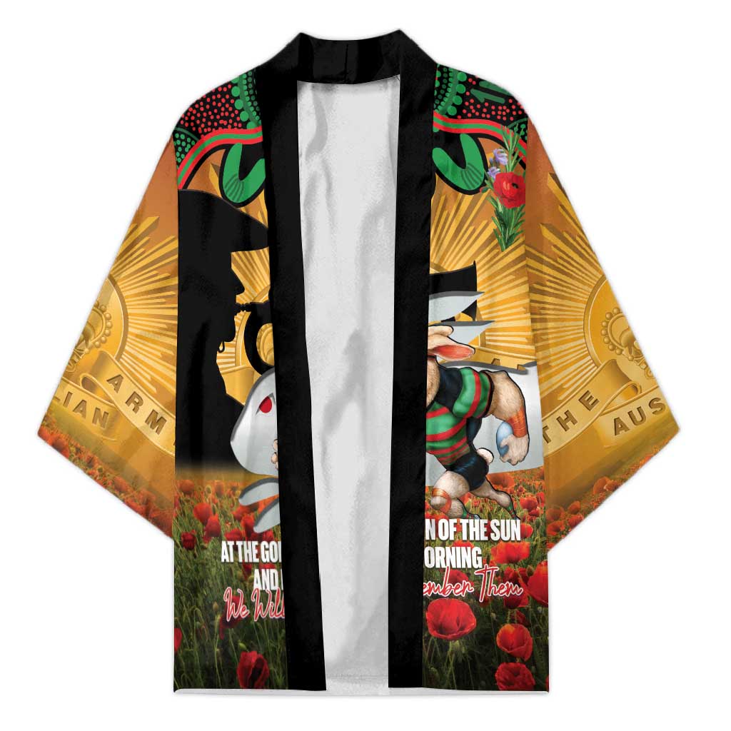 Personalised Rabbitohs Rugby ANZAC Day Kimono Last Post Poppy We Will Remember Them