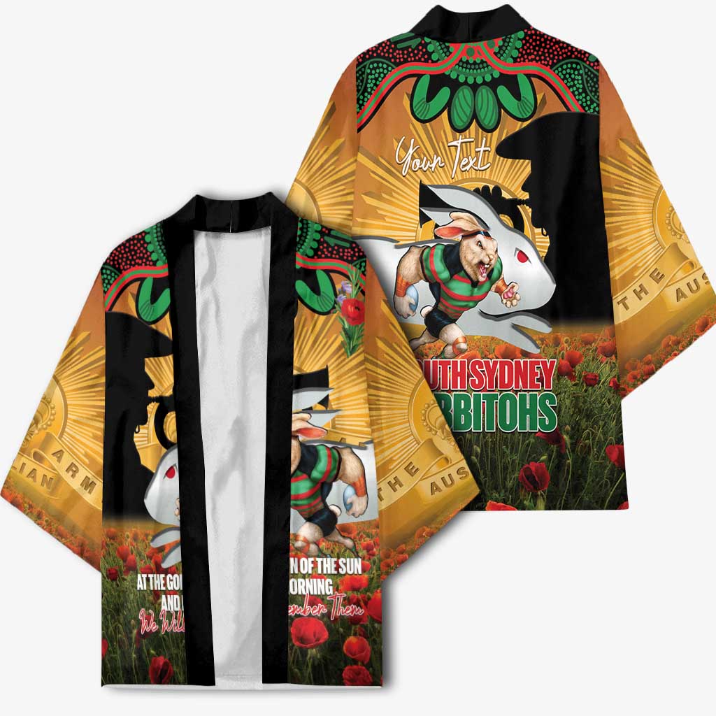 Personalised Rabbitohs Rugby ANZAC Day Kimono Last Post Poppy We Will Remember Them
