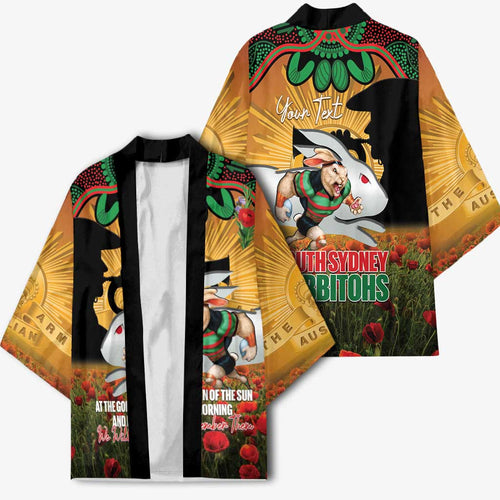 Personalised Rabbitohs Rugby ANZAC Day Kimono Last Post Poppy We Will Remember Them