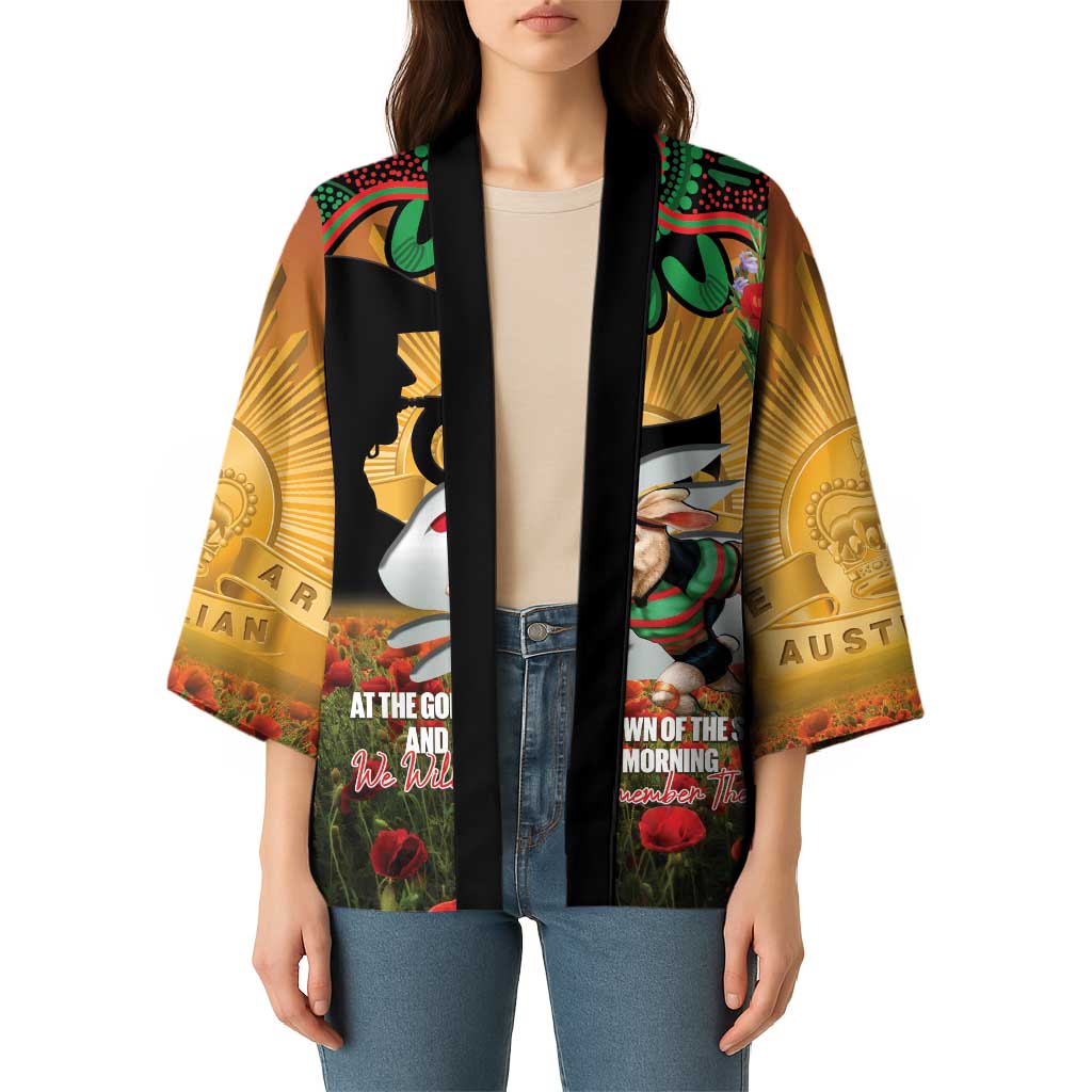 Personalised Rabbitohs Rugby ANZAC Day Kimono Last Post Poppy We Will Remember Them