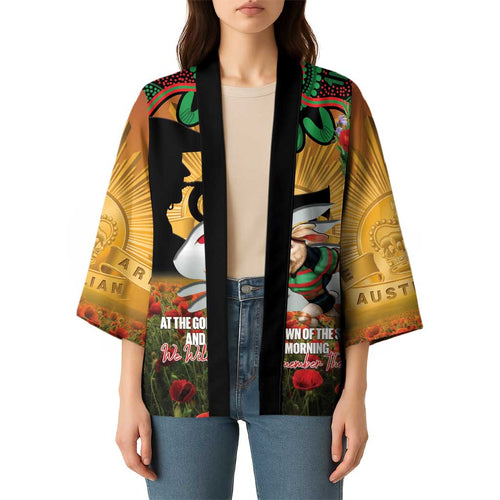 Personalised Rabbitohs Rugby ANZAC Day Kimono Last Post Poppy We Will Remember Them