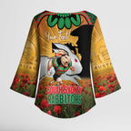 Personalised Rabbitohs Rugby ANZAC Day Kimono Sleeve Blouse Last Post Poppy We Will Remember Them