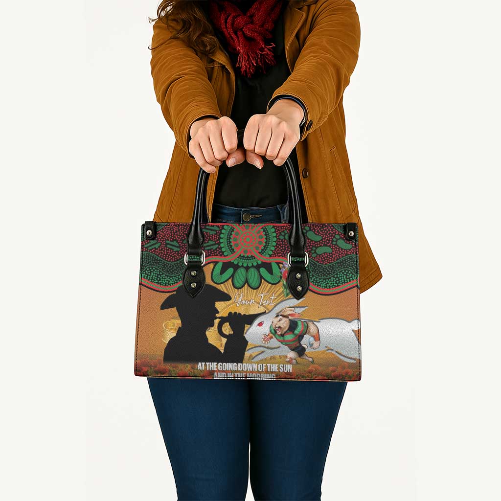Personalised Rabbitohs Rugby ANZAC Day Leather Bag Last Post Poppy We Will Remember Them