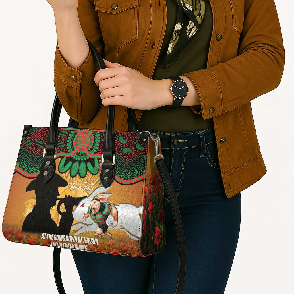 Personalised Rabbitohs Rugby ANZAC Day Leather Bag Last Post Poppy We Will Remember Them
