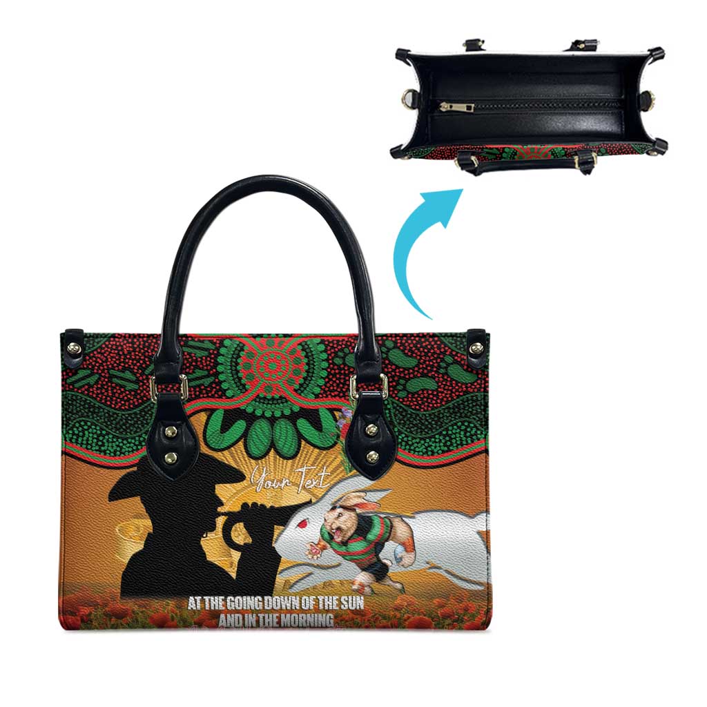 Personalised Rabbitohs Rugby ANZAC Day Leather Bag Last Post Poppy We Will Remember Them