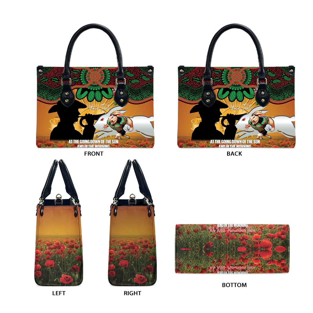 Personalised Rabbitohs Rugby ANZAC Day Leather Bag Last Post Poppy We Will Remember Them