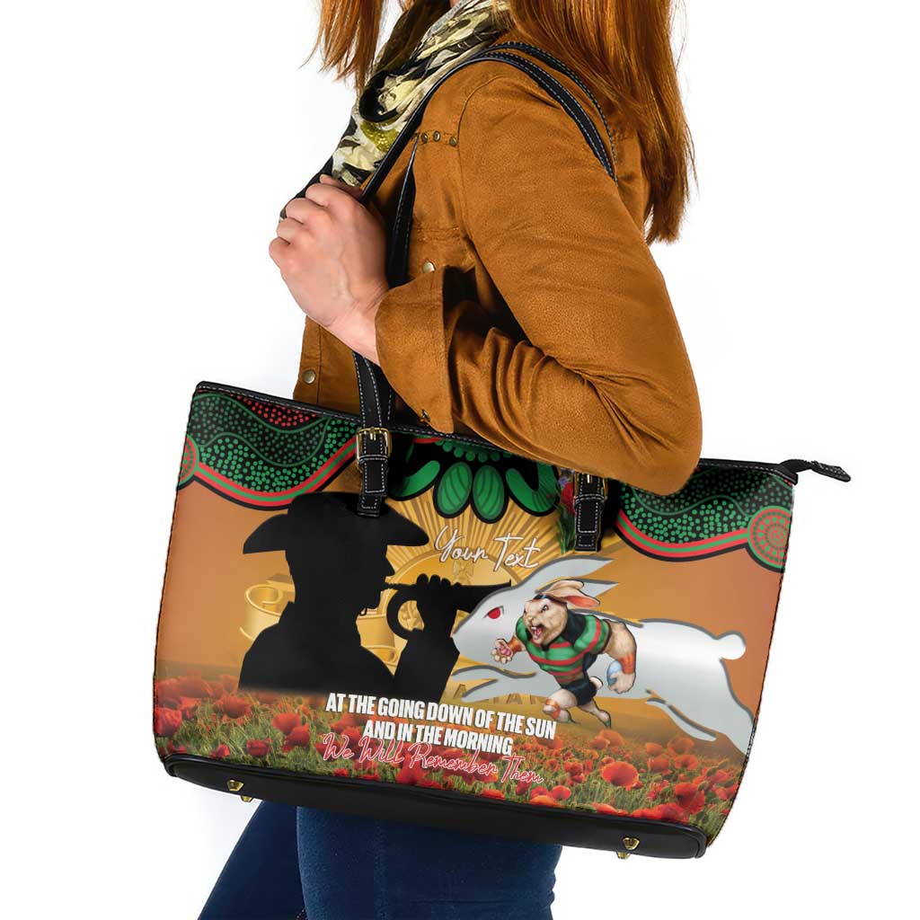 Personalised Rabbitohs Rugby ANZAC Day Leather Tote Bag Last Post Poppy We Will Remember Them