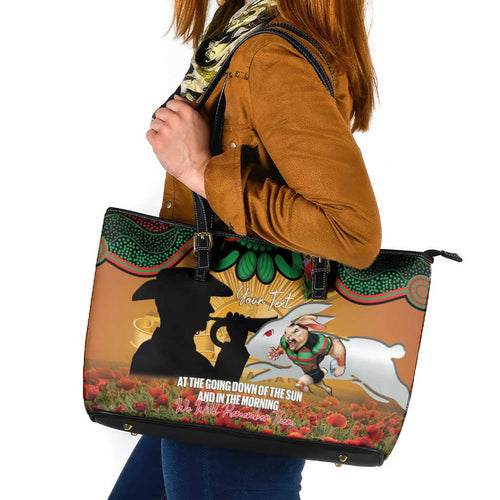 Personalised Rabbitohs Rugby ANZAC Day Leather Tote Bag Last Post Poppy We Will Remember Them