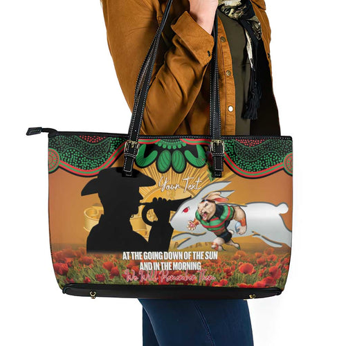 Personalised Rabbitohs Rugby ANZAC Day Leather Tote Bag Last Post Poppy We Will Remember Them