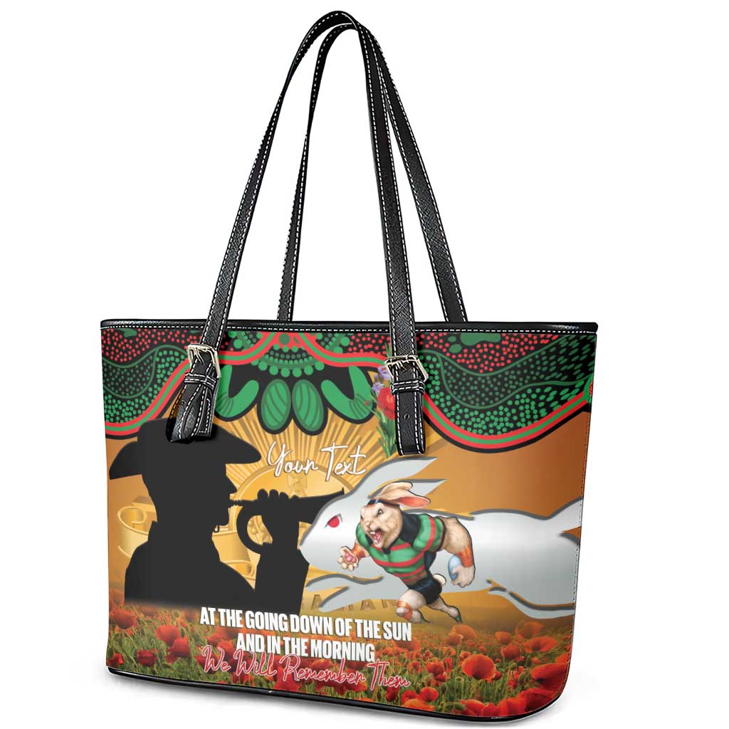 Personalised Rabbitohs Rugby ANZAC Day Leather Tote Bag Last Post Poppy We Will Remember Them