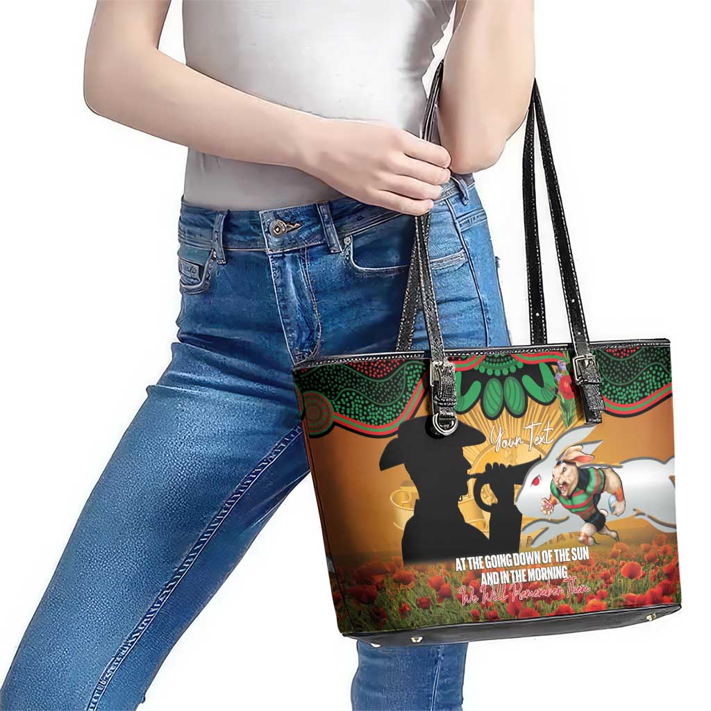 Personalised Rabbitohs Rugby ANZAC Day Leather Tote Bag Last Post Poppy We Will Remember Them