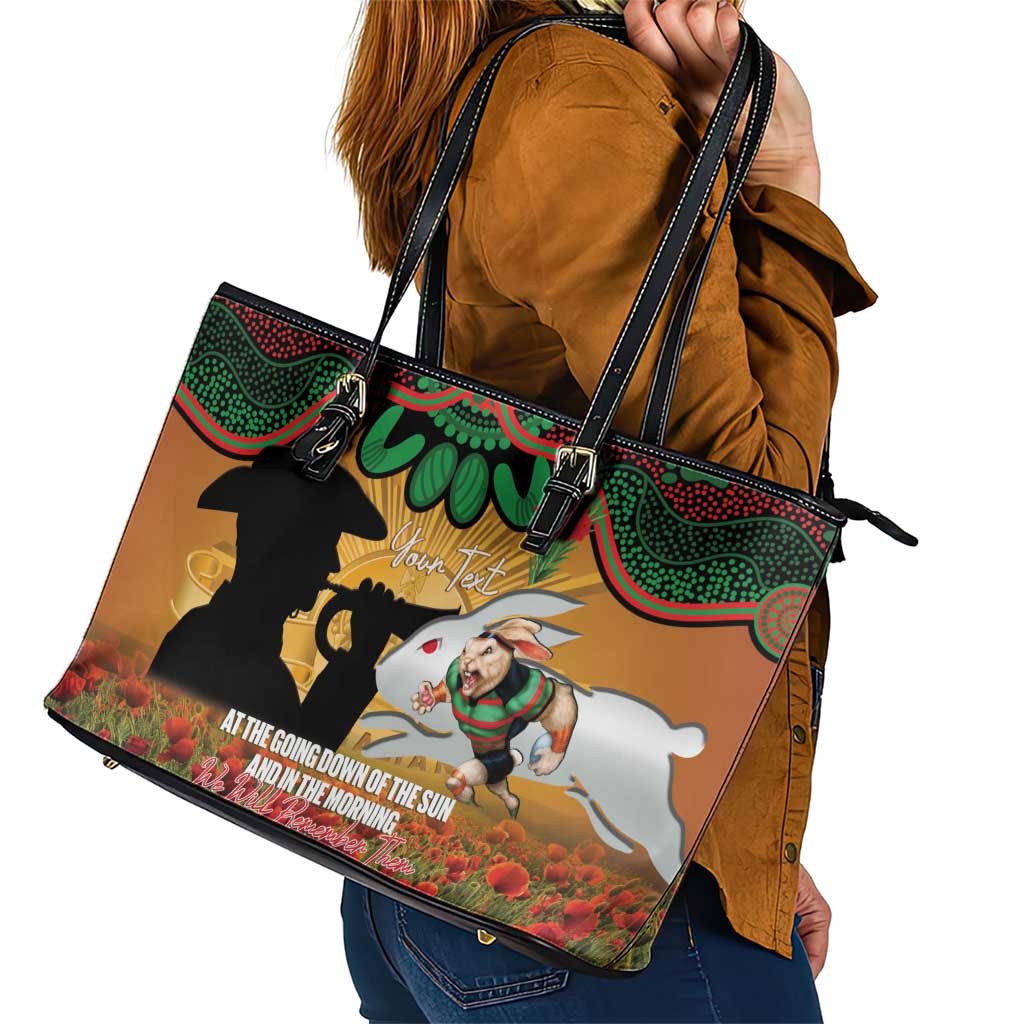 Personalised Rabbitohs Rugby ANZAC Day Leather Tote Bag Last Post Poppy We Will Remember Them