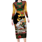 Personalised Rabbitohs Rugby ANZAC Day Long Sleeve Bodycon Dress Last Post Poppy We Will Remember Them