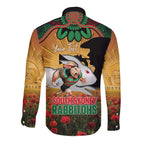 Personalised Rabbitohs Rugby ANZAC Day Long Sleeve Button Shirt Last Post Poppy We Will Remember Them