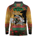 Personalised Rabbitohs Rugby ANZAC Day Long Sleeve Polo Shirt Last Post Poppy We Will Remember Them