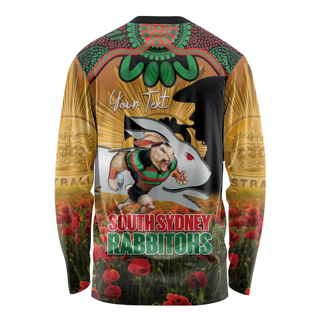 Personalised Rabbitohs Rugby ANZAC Day Long Sleeve Shirt Last Post Poppy We Will Remember Them