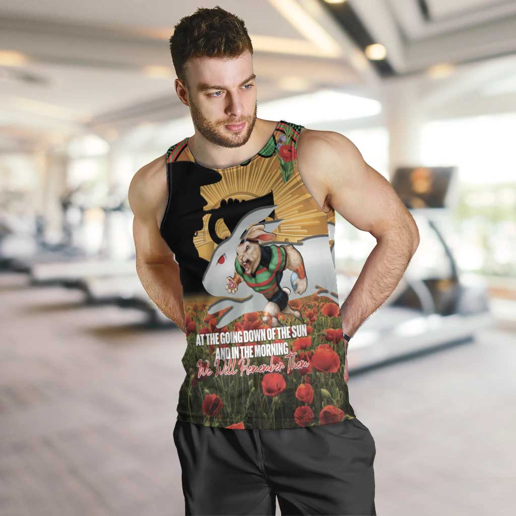 Personalised Rabbitohs Rugby ANZAC Day Men Tank Top Last Post Poppy We Will Remember Them