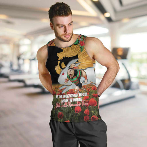 Personalised Rabbitohs Rugby ANZAC Day Men Tank Top Last Post Poppy We Will Remember Them
