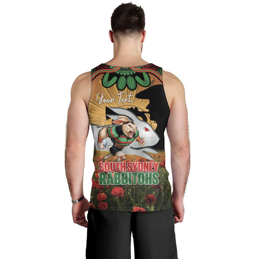 Personalised Rabbitohs Rugby ANZAC Day Men Tank Top Last Post Poppy We Will Remember Them