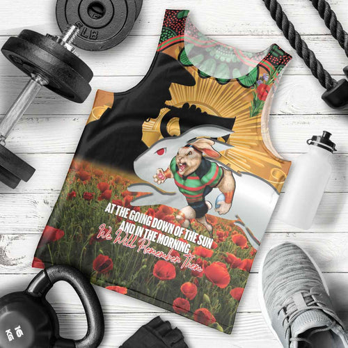 Personalised Rabbitohs Rugby ANZAC Day Men Tank Top Last Post Poppy We Will Remember Them