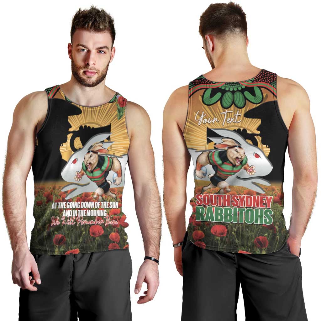 Personalised Rabbitohs Rugby ANZAC Day Men Tank Top Last Post Poppy We Will Remember Them