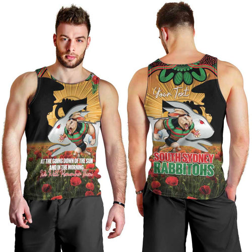 Personalised Rabbitohs Rugby ANZAC Day Men Tank Top Last Post Poppy We Will Remember Them