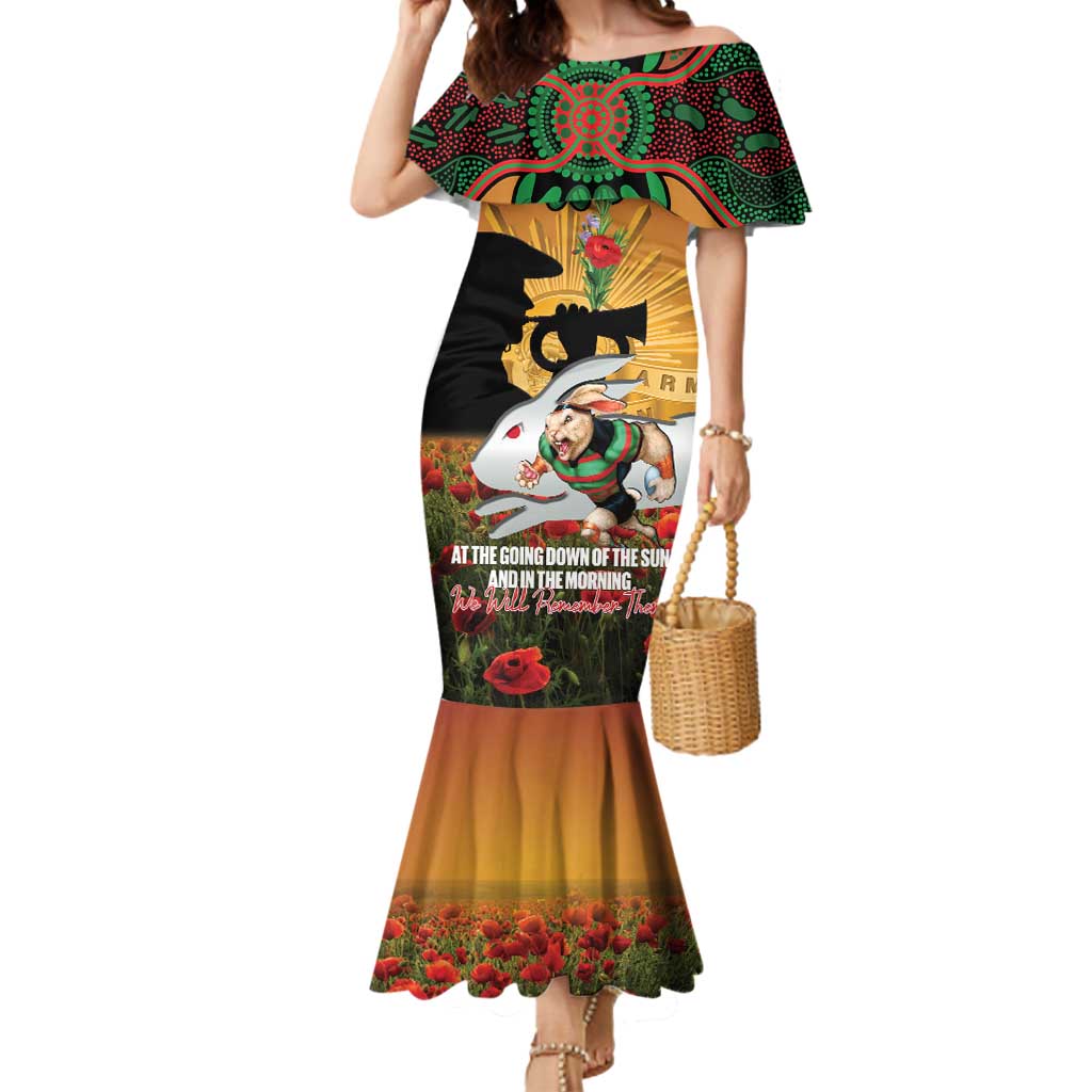 Personalised Rabbitohs Rugby ANZAC Day Mermaid Dress Last Post Poppy We Will Remember Them