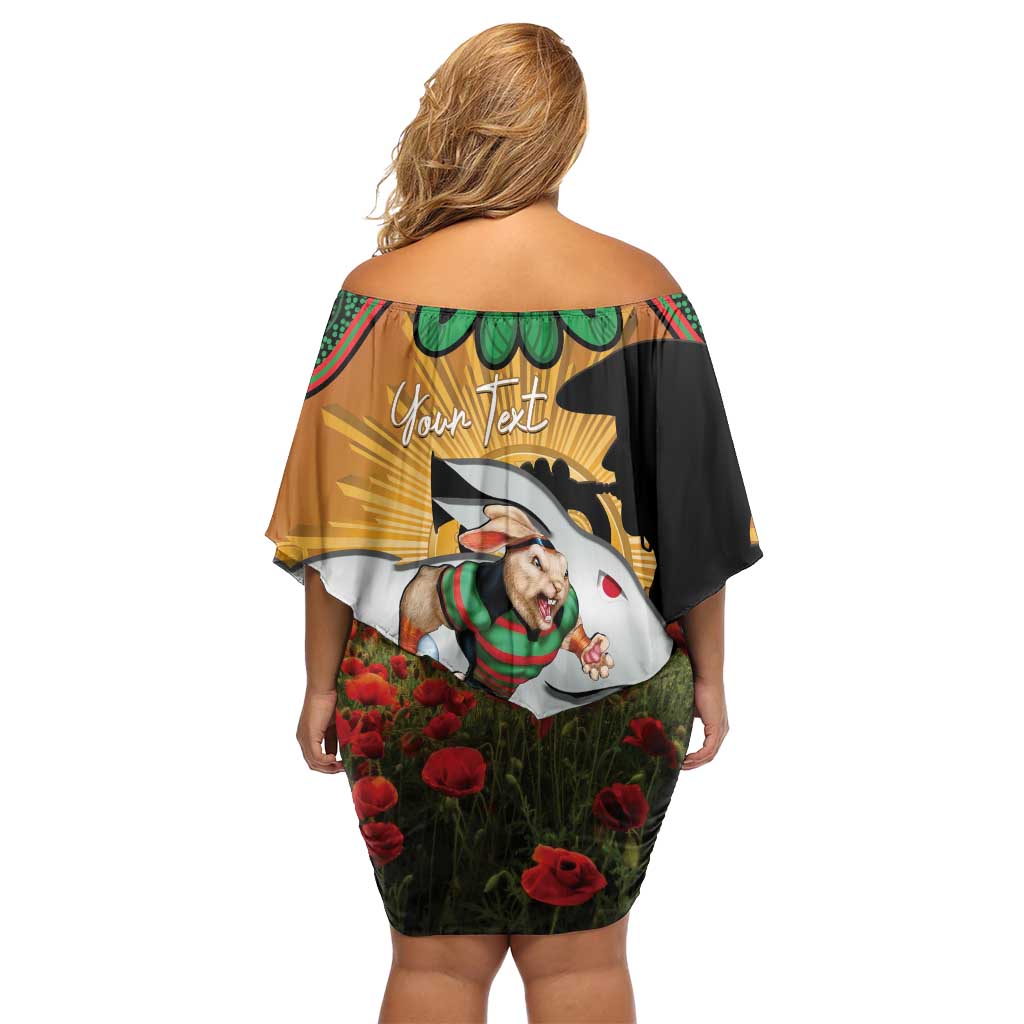 Personalised Rabbitohs Rugby ANZAC Day Off Shoulder Short Dress Last Post Poppy We Will Remember Them