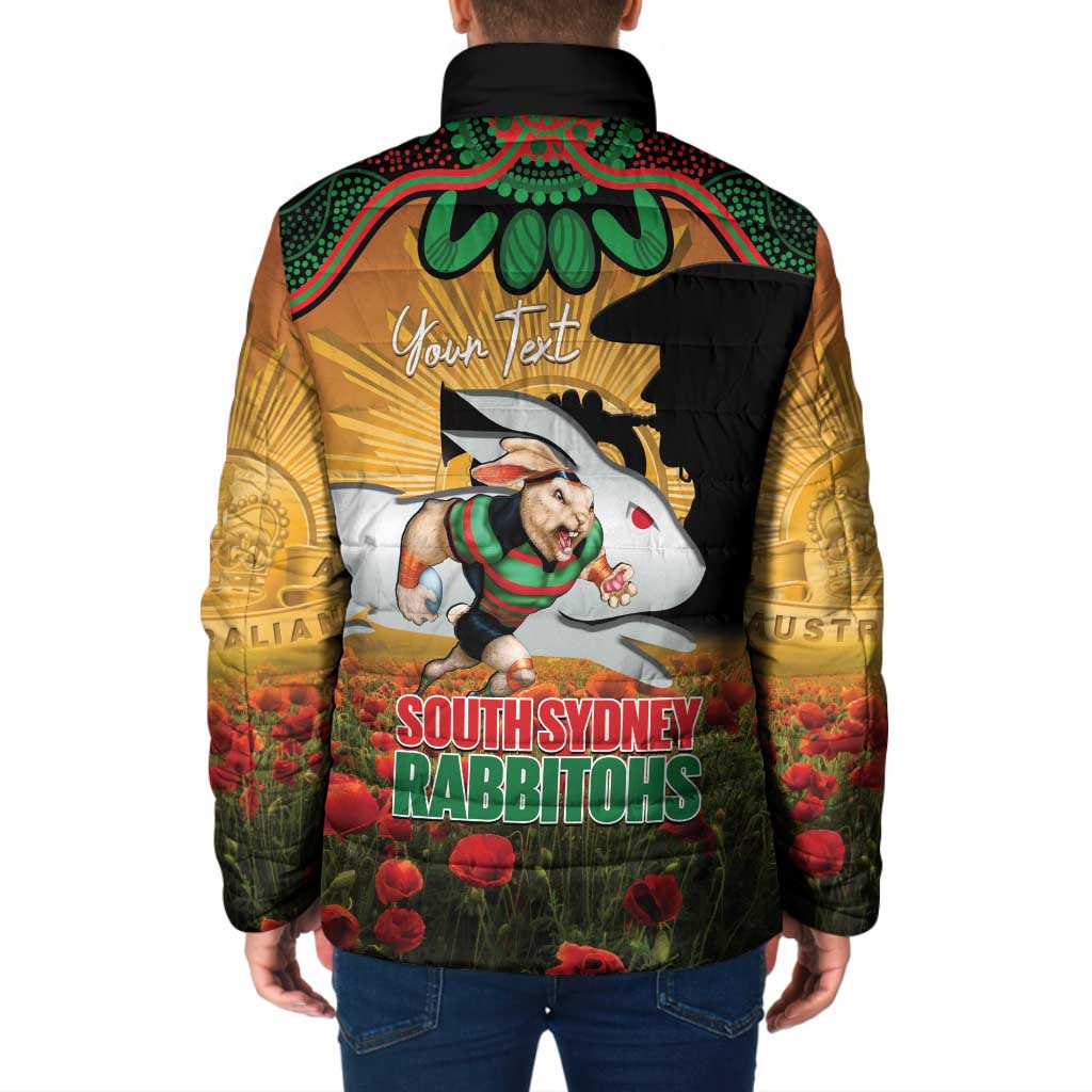 Personalised Rabbitohs Rugby ANZAC Day Padded Jacket Last Post Poppy We Will Remember Them
