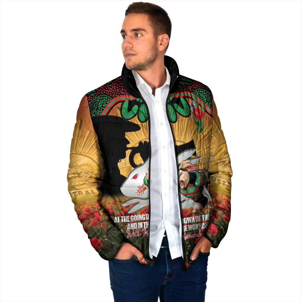 Personalised Rabbitohs Rugby ANZAC Day Padded Jacket Last Post Poppy We Will Remember Them