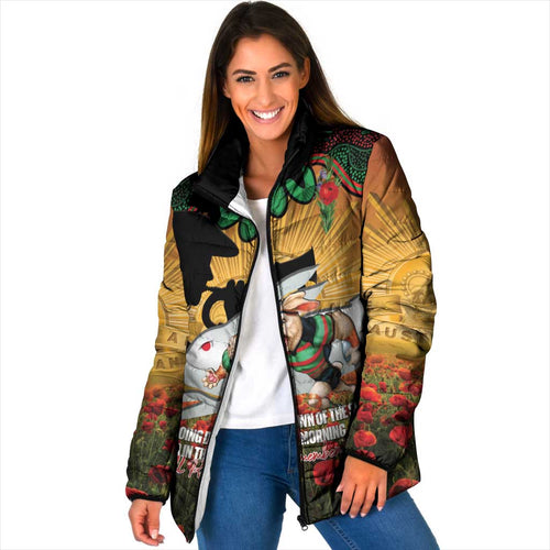 Personalised Rabbitohs Rugby ANZAC Day Padded Jacket Last Post Poppy We Will Remember Them