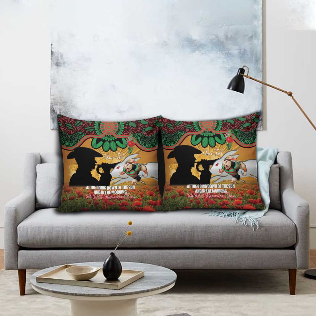 Personalised Rabbitohs Rugby ANZAC Day Pillow Cover Last Post Poppy We Will Remember Them