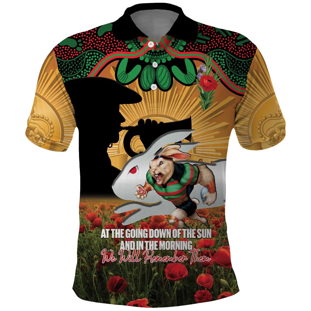 Personalised Rabbitohs Rugby ANZAC Day Polo Shirt Last Post Poppy We Will Remember Them