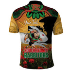 Personalised Rabbitohs Rugby ANZAC Day Polo Shirt Last Post Poppy We Will Remember Them