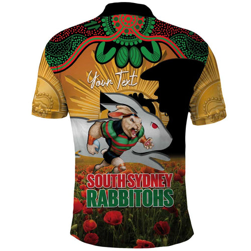 Personalised Rabbitohs Rugby ANZAC Day Polo Shirt Last Post Poppy We Will Remember Them