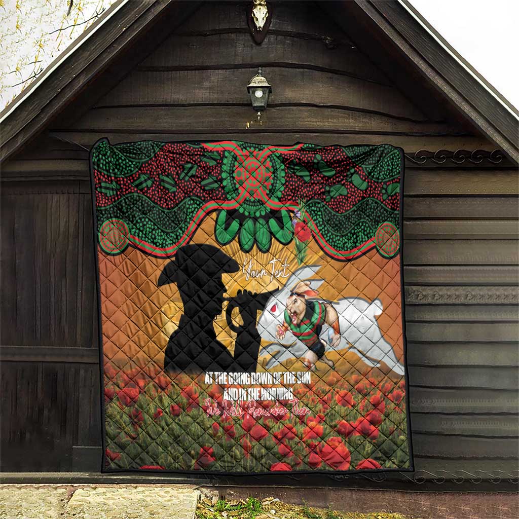 Personalised Rabbitohs Rugby ANZAC Day Quilt Last Post Poppy We Will Remember Them