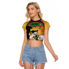Personalised Rabbitohs Rugby ANZAC Day Raglan Cropped T Shirt Last Post Poppy We Will Remember Them